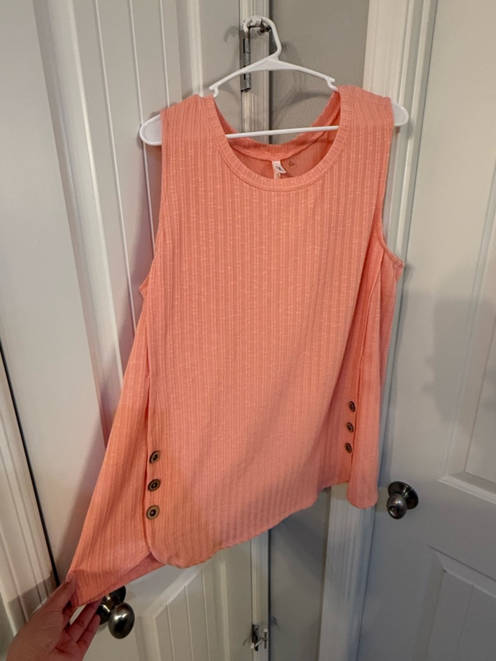 NY Collection Ribbed Tank Top with Button Hem - Peach